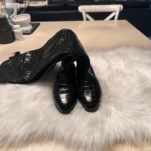 Black Patent crocodile pattern over the knee boots
